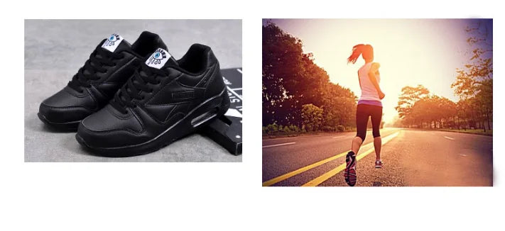 Black Women's Orthopedic Walking Sneakers — Clementine Cushioned Lace-Up Athletic - Flat Lay Outdoor