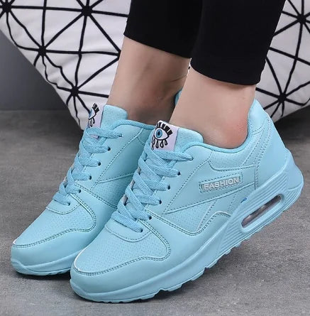 Blue Women's Orthopedic Walking Sneakers — Clementine Cushioned Lace-Up Athletic - Front Full Pose