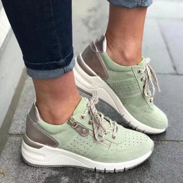 Green Women's Orthopedic Walking Shoes — Melody Cushioned Lace-Up Wedge - Worn Lifestyle Outdoor