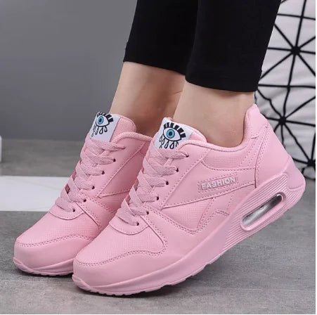 Pink Women's Orthopedic Walking Sneakers — Clementine Cushioned Lace-Up Athletic - Close Up Worn