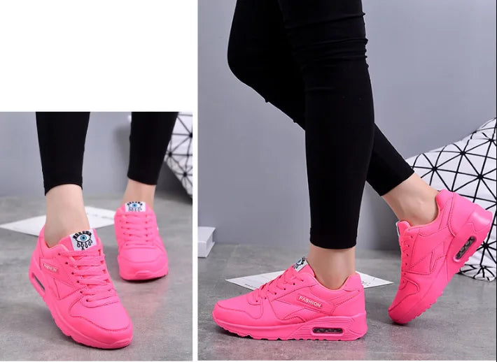 Pink Women's Orthopedic Walking Sneakers — Clementine Cushioned Lace-Up Athletic - Dual Worn Pose