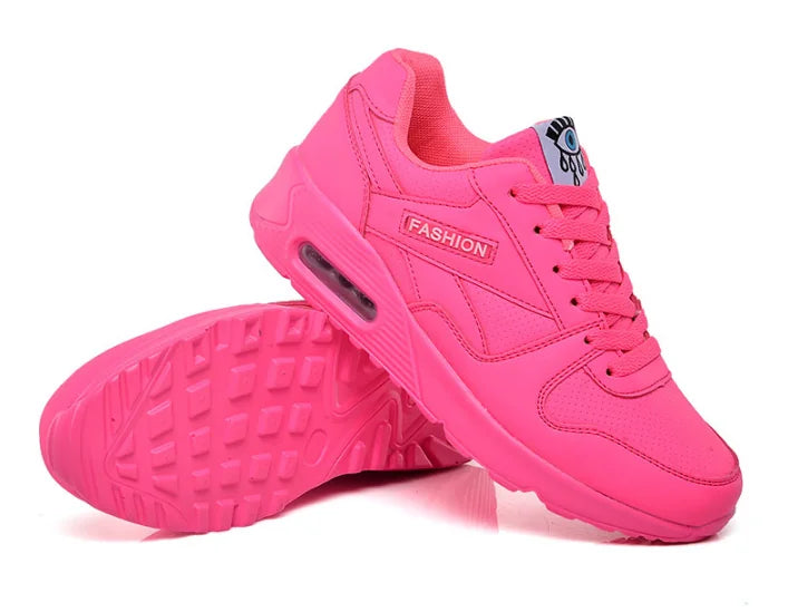 Pink Women's Orthopedic Walking Sneakers — Clementine Cushioned Lace-Up Athletic - Studio Flat Lay