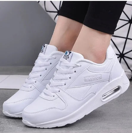 White Women's Orthopedic Walking Sneakers — Clementine Cushioned Lace-Up Athletic - Side Full Pose