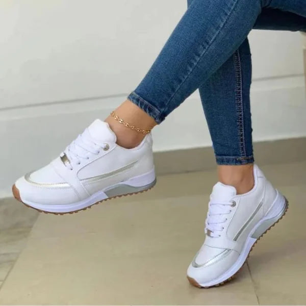 White Women's Orthopedic Walking Shoes — Edith Cushioned Lightweight Lace-Up - Side Pose Close Up