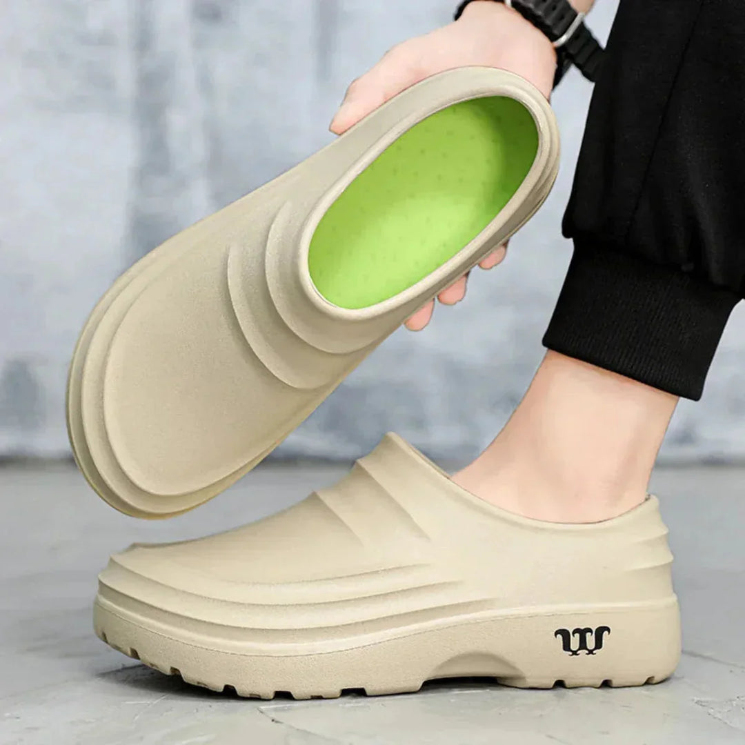 Beige Unisex Platform Orthopedic Waterproof Clogs — Edie Slip-On Non-Slip Cushioned - Insole Lift Detail