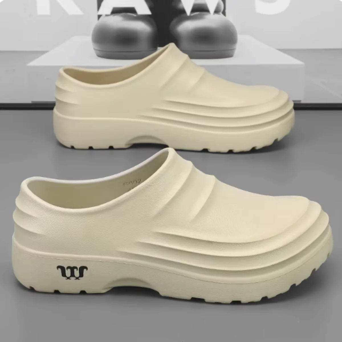Beige Unisex Platform Orthopedic Waterproof Clogs — Edie Slip-On Non-Slip Cushioned - Studio Pair View