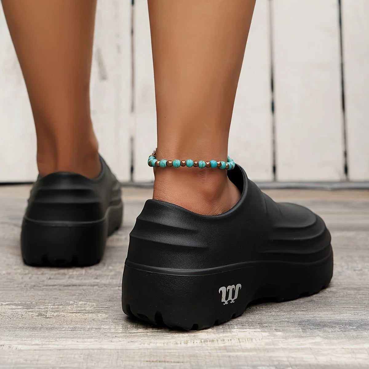 Black Unisex Platform Orthopedic Waterproof Clogs — Edie Slip-On Non-Slip Cushioned - Back Walking