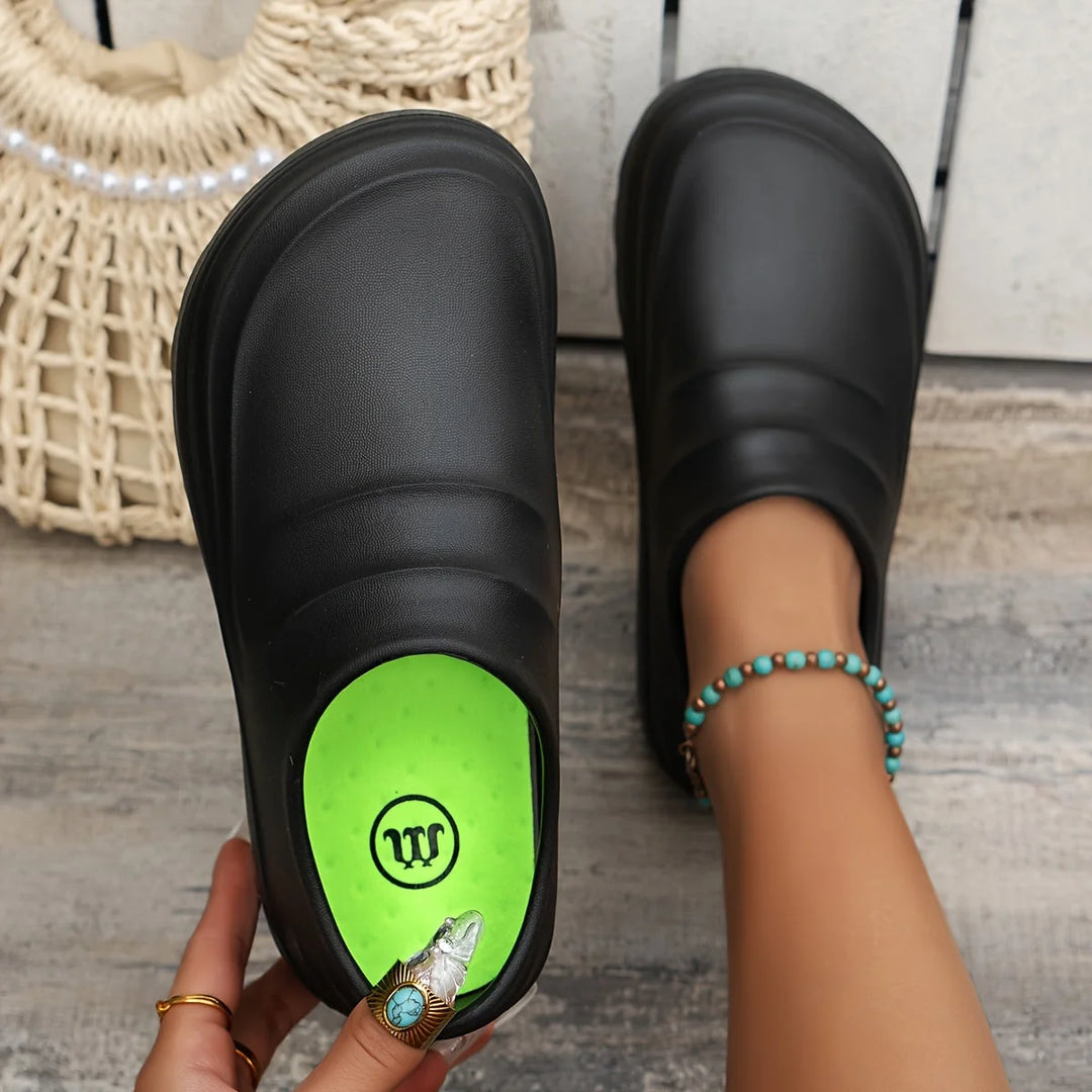 Black Unisex Platform Orthopedic Waterproof Clogs — Edie Slip-On Non-Slip Cushioned - Insole Detail