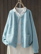 Blue Women's Button-Front Knit Cardigan — Sonia Pocket Detail Oversized - Front Detail