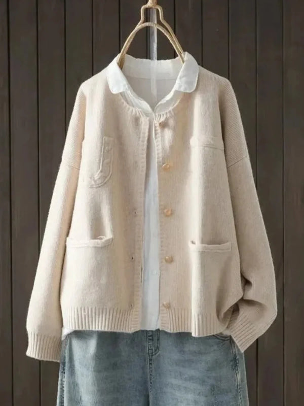 Orange Women's Button-Front Knit Cardigan — Sonia Pocket Detail Oversized - Front Full