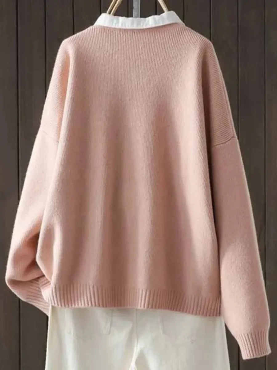 Pink Women's Button-Front Knit Cardigan — Sonia Pocket Detail Oversized - Back Detail
