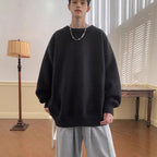 Women's Oversized Sweater with Crew Neckline & Ribbed Cuffs - Front Worn Studio Hat