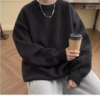 Black Women's Oversized Sweater with Crew Neckline & Ribbed Cuffs