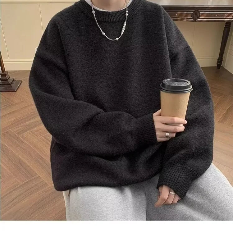Black Women's Oversized Sweater with Crew Neckline & Ribbed Cuffs