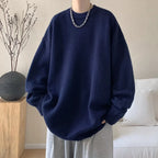 Blue Women's Oversized Sweater with Crew Neckline & Ribbed Cuffs