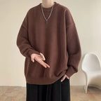 Brown Women's Oversized Sweater with Crew Neckline & Ribbed Cuffs