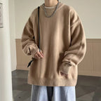 Khaki Women's Oversized Sweater with Crew Neckline & Ribbed Cuffs