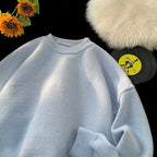 Light Blue Women's Oversized Sweater with Crew Neckline & Ribbed Cuffs