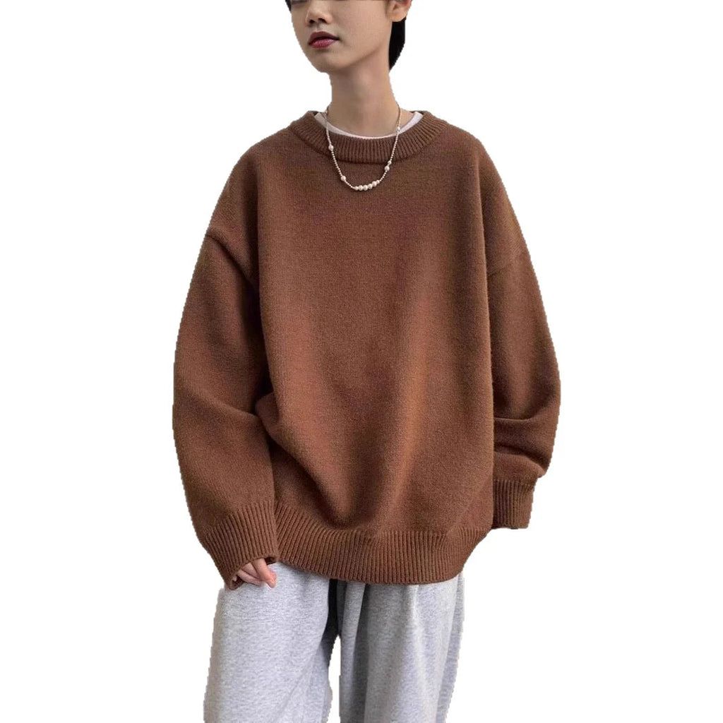 Women's Oversized Sweater with Crew Neckline & Ribbed Cuffs - Front Worn Loungewear