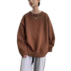 Women's Oversized Sweater with Crew Neckline & Ribbed Cuffs - Front Worn Loungewear