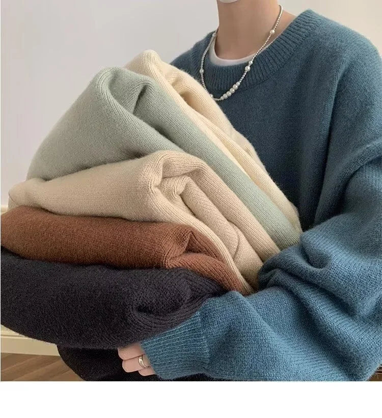 Medium blue Women's Oversized Sweater with Crew Neckline & Ribbed Cuffs