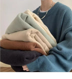 Medium blue Women's Oversized Sweater with Crew Neckline & Ribbed Cuffs