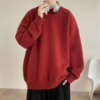 Red Women's Oversized Sweater with Crew Neckline & Ribbed Cuffs