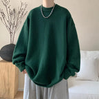 Dark Green Women's Oversized Sweater with Crew Neckline & Ribbed Cuffs
