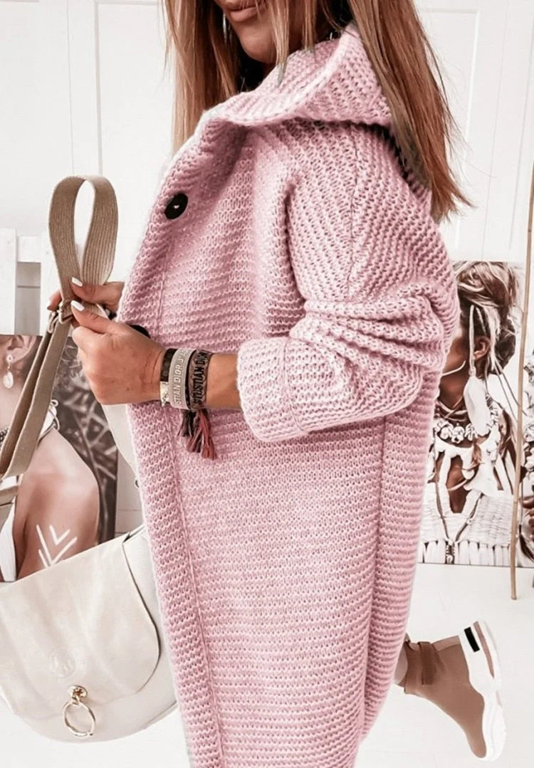 Women's Hooded Cardigan with Ribbed Knit Trim & Button-Front Closure - Close Up Side