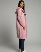 Women's Hooded Cardigan with Ribbed Knit Trim & Button-Front Closure - Side Full
