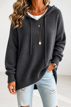 Gray Women's Oversized Hooded Knit Sweater with Drawstring Hood — Jillian