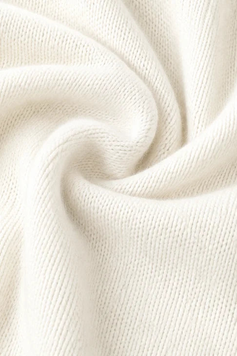 White Women's Oversized Hooded Knit Sweater with Drawstring Hood — Jillian - Fabric Texture Swirl