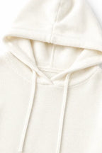 White Women's Oversized Hooded Knit Sweater with Drawstring Hood — Jillian - Hood Close Up