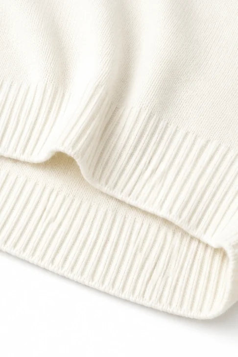 White Women's Oversized Hooded Knit Sweater with Drawstring Hood — Jillian - Ribbed Hem Detail