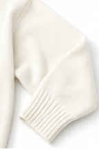 White Women's Oversized Hooded Knit Sweater with Drawstring Hood — Jillian - Sleeve Close Up