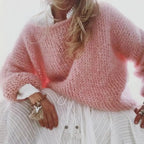Light Pink Women's Oversized Knit Sweater in Soft Mohair Blend with Relaxed Fit — Cherie - Seated Lifestyle