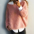 Light Pink Women's Oversized Knit Sweater in Soft Mohair Blend with Relaxed Fit — Cherie
