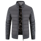 Dark Gray Men's Padded Jacket with Structured Quilted Front & Knit Sleeves - Grey Front Full Charcoal