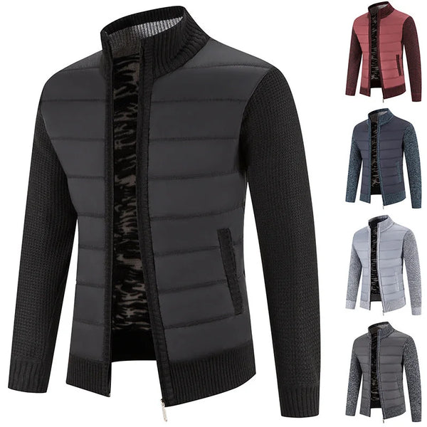 Men's Padded Jacket with Structured Quilted Front & Knit Sleeves - Dark Grey Front Full Collage