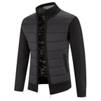 Men's Padded Jacket with Structured Quilted Front & Knit Sleeves - Dark Grey Front Full Studio