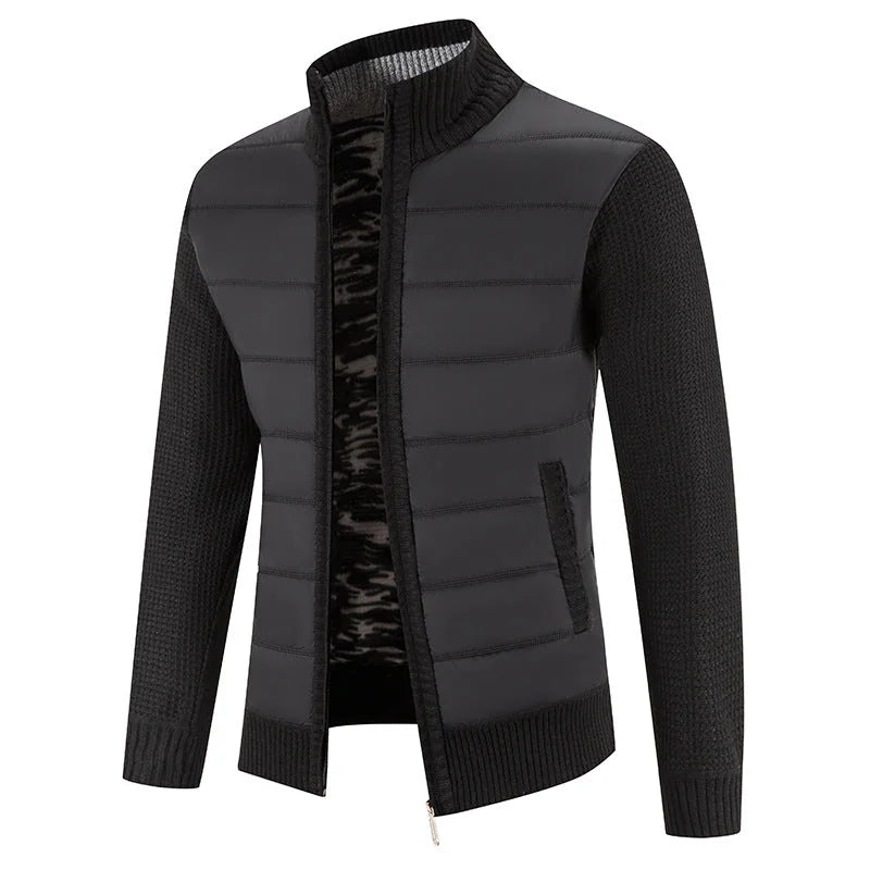 Men's Padded Jacket with Structured Quilted Front & Knit Sleeves - Dark Grey Front Full Studio