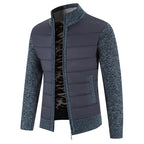 Men's Padded Jacket with Structured Quilted Front & Knit Sleeves - Front Full Navy