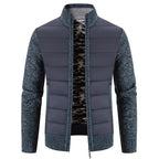 Blue Gray Men's Padded Jacket with Structured Quilted Front & Knit Sleeves - Front Full Teal