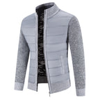 Men's Padded Jacket with Structured Quilted Front & Knit Sleeves - Light Grey Front Full
