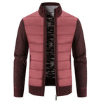 Red Men's Padded Jacket with Structured Quilted Front & Knit Sleeves - Wine Front Full Pink