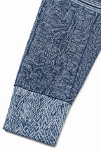 Women's Patchwork Knit Blouse with Denim Collar & Long Sleeves - Sleeve Cuff Detail