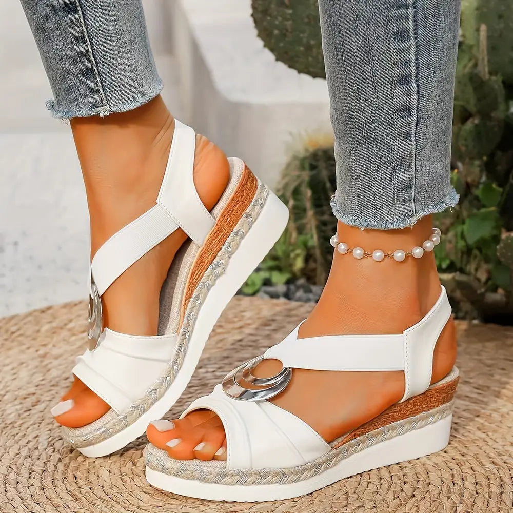 White Women's Aimee Platform Sandals — Renee Espadrille Ring Strap - Side Angle