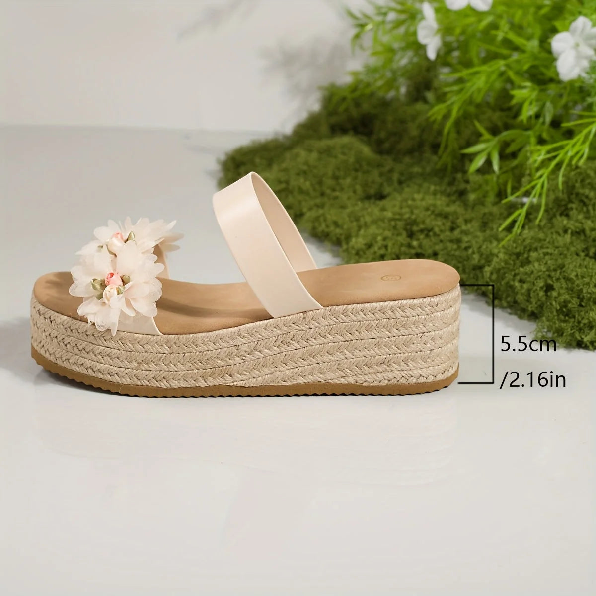 Cream Women's Summer Platform Sandals — Vita Floral Espadrille Wedge - Side Height
