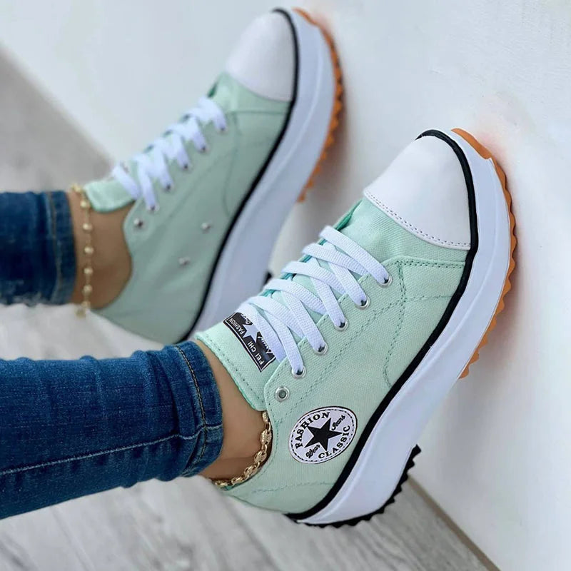 Mint Women's Orthopedic Shoes Platform Sneakers — Addy Lace-Up Thick-Sole Canvas - Studio Hanging