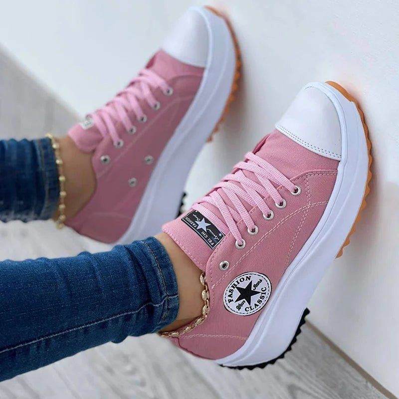 Pink Women's Orthopedic Shoes Platform Sneakers — Addy Lace-Up Thick-Sole Canvas - Studio Hanging